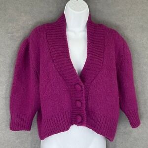 Zara Knit Cropped Cardigan Small S‎ Purple Mohair Blend Button Up Sweater